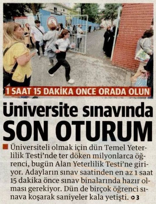 ÜNİVERSİTE SINAVINDA SON OTURUM