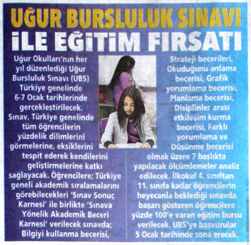 UĞUR BURSLULUK SINAVI İLE EĞİTİM FIRSATI